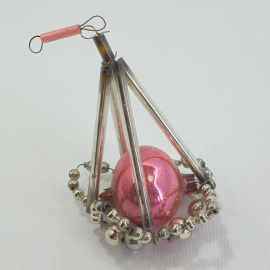Ёлочная игрушка "Подвеска с розовым шаром", стеклярус, СССР